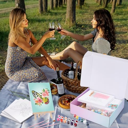 Engrowtic 57pcs Butterfly Sip and Paint Kit for Adults Pre Drawn Canvas Set - Image 4