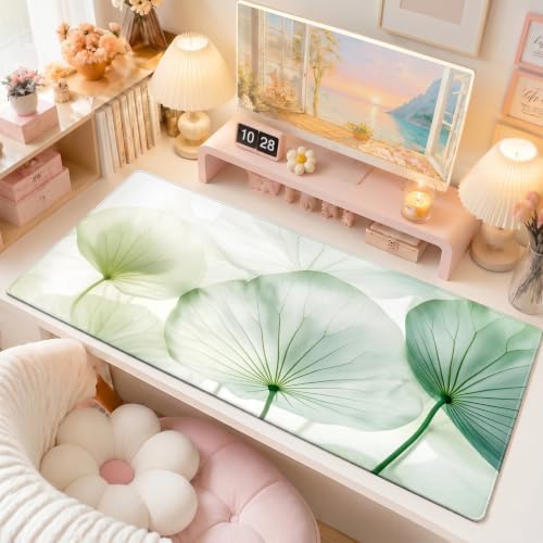 Green Leaf Desk Mat, Botanical XXL Mouse Pad 35.4x15.7in - Image 2