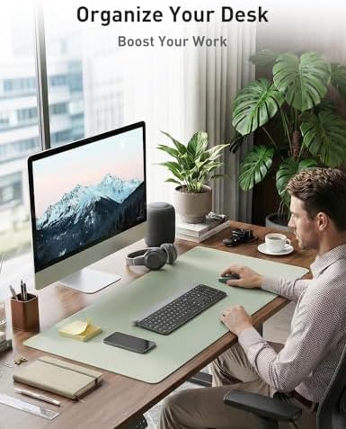 Aothia Faux Leather Desk Mat - Non-Slip PU Leather Desk Blotter, Waterproof Writing Surface, Large Desk Pad for Office & Home (Aqua, 55" x 17") - Image 3