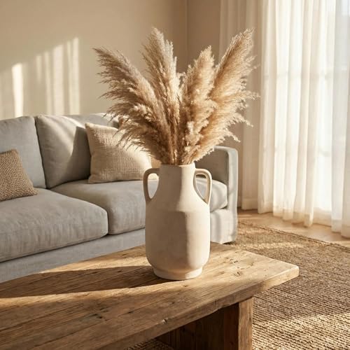 Farmhouse Vase with Handles, 11 Inch Large Off-White Terracotta Pot, Rustic Ceramic Floor Vase for Dried Branches & Florals, Neutral Centerpiece for Living Room, Entryway, Coffee Shop DecorG - Image 2