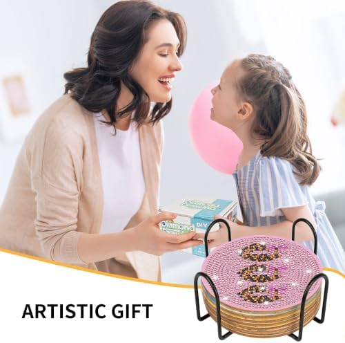 Coquette Diamond Art Coasters Kit, 8 Pcs Pink Diamond Painting Coasters - Image 5
