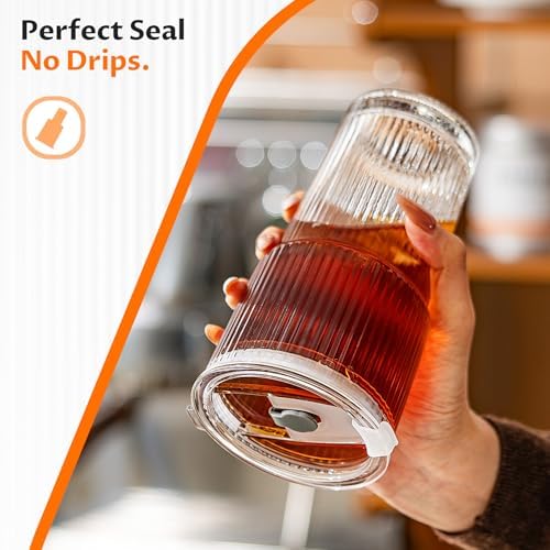 20oz Iced Coffee Cups with Lids, Glass Coffee Cups with Lids and Straws, 2P - Image 5