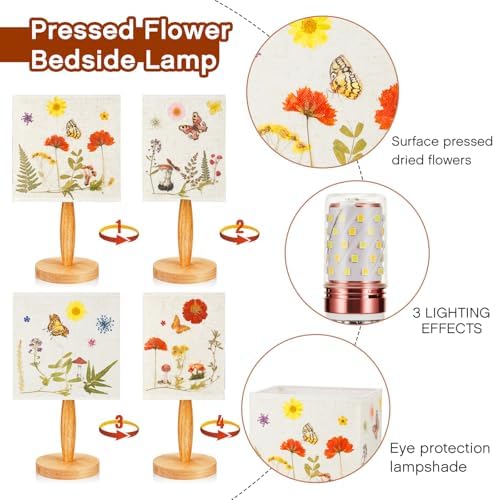 Hortsun Pressed Flower Vintage Table Lamp,Square - Image 4