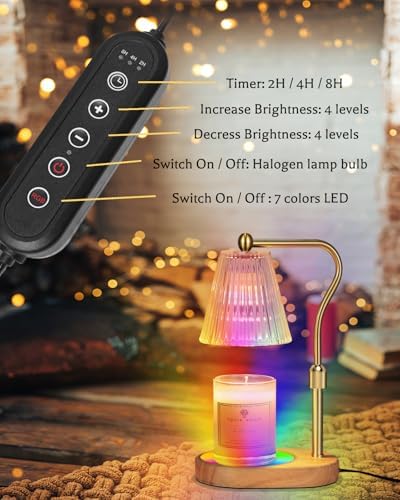 Engpure Candle Warmer Lamp with 7 LED Colors Changing,Candle Warmer with Timer Dimmer, Electric Candle Lamp with Adjustable Height Home Decor for Secented Jar Candles Christmas Gift for Mom Women - Image 3