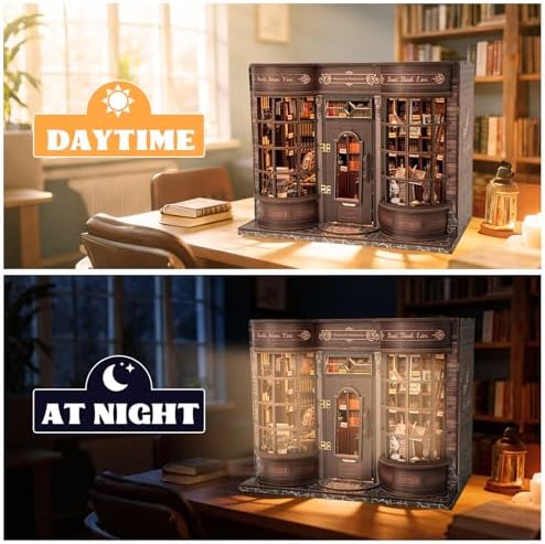 DIY Miniature House Kit, Book Nook Kit with LED Light, 3D Wooden Puzzle Bookshelf Decor Building Kit, Birthday Gifts for Family & Friends - Image 3