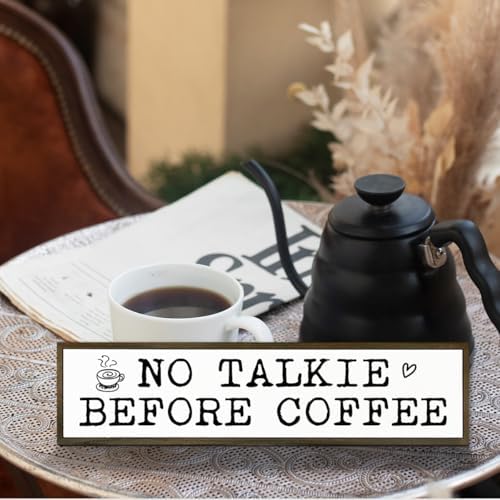 Coffees Wood Sign, Rustic Coffees Decoration, Country Farmhouse Decoration for Home Kitchen, Funny Coffee Station Decor, No Talk Before Coffee Sign, 17.8x4x1.2 inches - Image 5