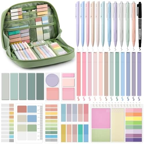 Jutom 41 Pcs Aesthetic Book Annotation Kit with Pencil Bag Bible Journaling Kit Notebook Sticky Note Tab Highlighter Black Ink Pen Page Marker School Office Supplies Christmas Bible Lover Gift(Green) by Jutom