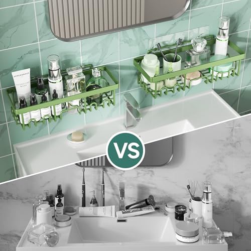 Veken Rustproof & Waterproof Shower Caddy 6-Pack, No Drilling Adhesive Shelves Rack with Soap Holder, Large Capacity Bathroom Organizers and Storage, Wall-Mounted Kitchen & Home Decor, Green - Image 5