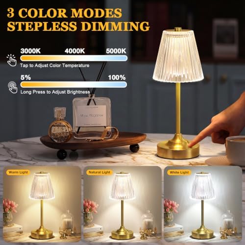 Gold Cordless Rechargeable Table Lamp, Battery Operated, Crystal, Small - Image 2
