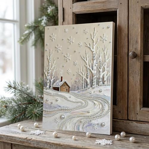 DIY Pearl Painting with Frame, Creative Design, Handmade Stress-Relieving Home Wall Decoration, Includes Frame and Tools-Snow Scene-1 - Image 2