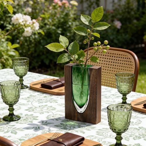 Wood and Glass Inlay Vases Farmhouse Wooden Glass Flower Vase Solid Wood Glass Vase Home Decor Vases for Centerpiece (9.37) - Image 7