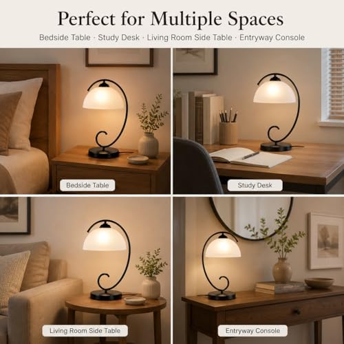 17.5inch Modern Bedside Table Lamp with Frosted Glass Dome Shade - Image 4