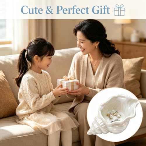 Jewelry Dish Tray For Coastal Beach Room Decor,Cute Ceramic Ring Holder Gift For Women Sister Mom Friend,Decorative Trinket Jewelry Organizer Tray For Rings Earrings Necklaces ets (WhiteConch) - Image 5
