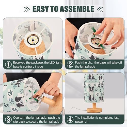 Fustylead Lovely Border Collie Dog and Paw Print Bedside Table Lamps with USB Port for Bedroom Lamp Accent Table Lamp Small Nightstand Lamp Linen Shade Decorative Lamps for Kids|Reading|Dome|Home - Image 6