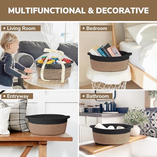 CHICVITA Large Wicker Basket with Bags & Ribbon for Gifts, Black & Jute - Image 5