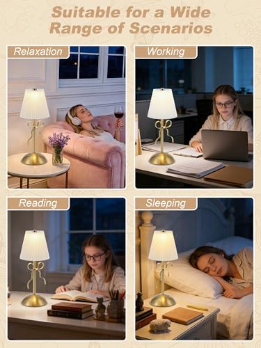 2 Pack Cordless Table Lamp,Small Gold Bow Night Light,LED Rechargeable - Image 6
