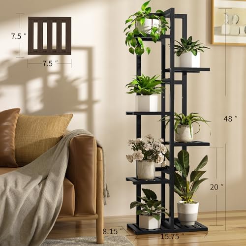 ROMGUAR CRAFT 6 Tier Bamboo Plant Stand Indoor, Tall Flower Holder, Black - Image 3