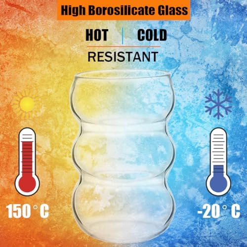 ALINK 16 oz Large Ribbed Glassware Drinking Glasses with Straws Set of 4, Crystal Vintage Glassware Iced Coffee Cups, Cocktail Glass Cups for Beer, Whiskey, Soda, Water, Tea, Milk,Juice - Image 5