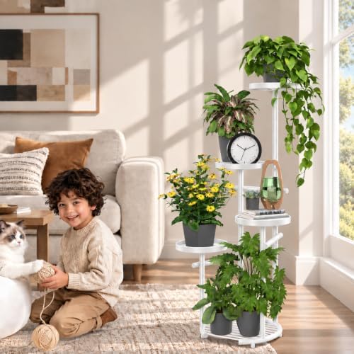TOSKING Tall 5-Tier Round Metal Corner Plant Stand Indoor, Anti-Tip, White - Image 2