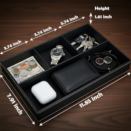 Leather Valet Organizer Nightstand & Dresser Storage Tray (Black) - Image 7