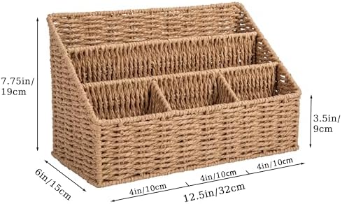 DINGTAI Rattan Desk Organizer, Tabletop Mail Holder, 5 Slot Mail Organizer Countertop Basket, Rattan Office Supplies, Boho Office Desk Accessories, Wicker Desk Organizer, Magazine Holder（Wicker） - Image 3