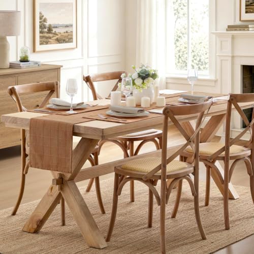 ZeeMart Linen Checked Farmhouse Table Runner, 13x36 Inches Caramel - Image 3