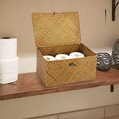 Hipiwe Wicker Shelf Baskets Bin with Lid Woven Seagrass Storage Box, Large - Image 2