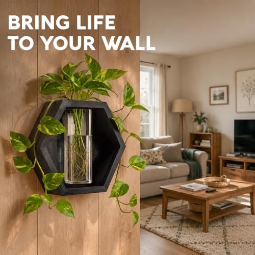 AVERGO Wall Plant Decor (1-Pack), Black Wood Indoor Wall Planter - Image 2