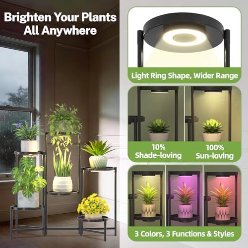 iDavosic.ly 6 Tier Large Plant Stand with Grow Light, 10 Inch Tray, Black - Image 4