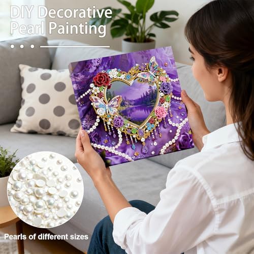 ARTopet DIY Pearl Painting Kit with Frame Gemstone Pearl Diamond Dots Beads Canvas Art Craft for Adult Beginners Display for Tabletop and Wall Mounting Home Decor-Mirror - Image 6