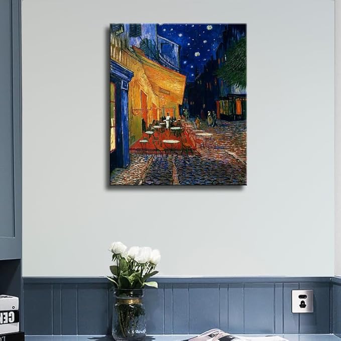 weiyiart Vincent Van Gogh Canvas Wall Art Cafe Terrace At Night Painting Classic Artwork Bathroom Picture Print for Home Decor 12"x15"