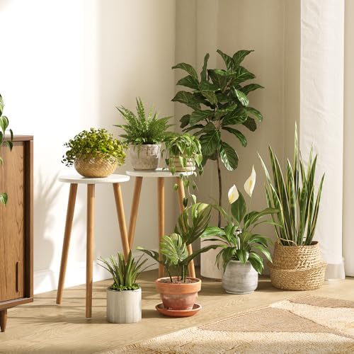 Uneedem Plant Stand Indoor, Mid Century Modern Small Round Plant Table for Flower Pots, 20.5" Tall Plant Holder Wood Stool for Living Room (2 Pack) - Image 2