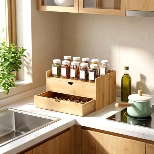 Bamboo Desk Organizer with Drawers, Desktop Storage for Office Supplies - Image 5