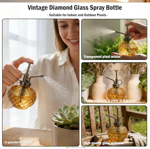 OFFIDIX Glass Plant Mister, 10 oz Vintage Small Glass Spray Bottle Brown - Image 4