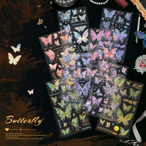 4 Sets 200 Pcs Stickers for Scrapbooking,3D Butterfly Self-Adhesive Scrapbook Stickers Supplies Journal,Vintage Aesthetic Sticker Art Diary Card Craft Gifts Planner Notebook - Image 2
