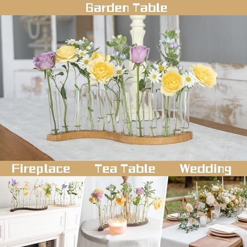 Test Tube Vases for Flowers，Small Plant Propagation Station，S Shape Plant Terrarium with Wooden Stand (Solid Beech) - Image 6