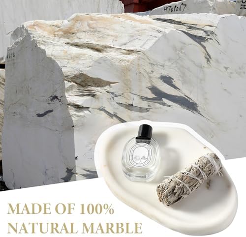Koville Luxurious White Marble Vanity Tray, Cloud Shape Serving Stone Key Tray for Home Decor, 10"x7" Bathroom Marble Storage Trays, Stone Plate Holder for Perfume and Jewelry (Oriental Calacatta) - Image 4