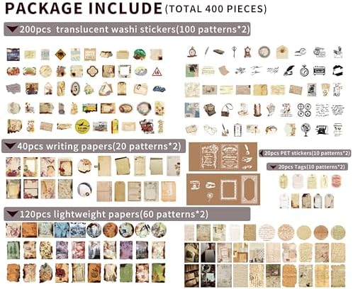 japleed 400PCS Vintage Journaling Scrapbooking Supplies Kit, Retro Aesthetic Decorative Ephemera Scrapbook Paper Stickers Material for Junk Journal Planner Diary Collage Art Craft Decoupage Album - Image 3