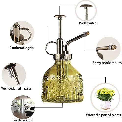 Plant Mister Glass Spray Bottle Small Plant Watering Can 6.4" Tall Retro Indoor Watering Can Bronze Plastic Top Pump for Garden Indoor Plant Sprayer - Image 3