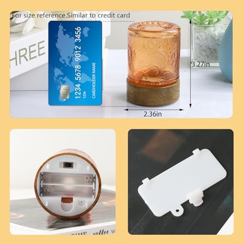 Mini Soft Warm Light Lamp Battery Operated Portable Night Light with Timer, Small Glass Vintage Dim Sleep Nightlights, Battery Powered Wireless Night Lights for Adults, Copper - Image 2