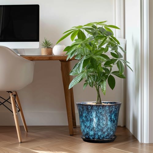 Ceramic Plant Pots - 12 Inch Pots for Plants Indoor Outdoor, Large Round Planter with Drainage Hole and Saucer, Modern Decorative Flower Pot, Home Garden Decor, House Warming Gifts, Blue - Image 3