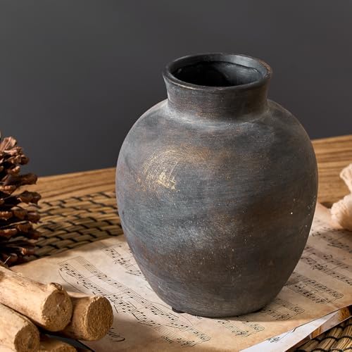 SIDUCAL Ceramic Decorative Flower Vase | 6 Inch Pottery Rustic Farmhouse | Boho | Terracotta Vase for Home Decor, Table, Living Room, Bathroom, Shelf, Mantel Decoration, Bronze - Image 2