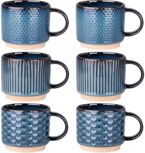 GBhome 12 OZ Stackable Coffee Mugs Set of 6, Ceramic Coffee Cups Set by GBhome
