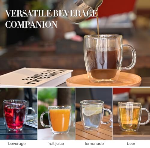 YUNCANG Double Wall Coffee Mugs, (4-Pcak) 16 Ounces-Clear Glass Cups with Handle,lnsulated,Cappuccino,Tea,Latte Cups,Beverage Glasses Heat Resistant - Image 4