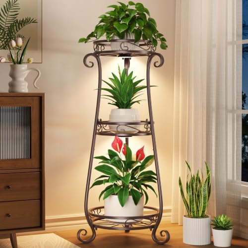 LASZOLA 3 Tiers Metal Corner Plant Stand Tall with Light for Indoor Outdoor by LASZOLA