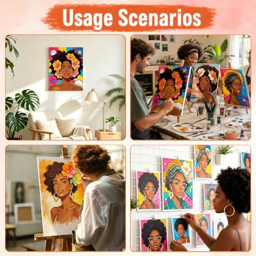 81 Pcs 8-Guest Pre Drawn Canvas Painting Kit, Black Women - Image 6