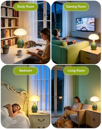 Lightdot Mushroom Table Lamp Mid Century Modern Lamp Green Ceramic Base - Image 6