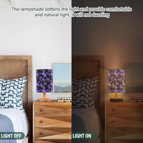 Mysterious Purple Butterflies Silhouette Bedside Table Lamps with USB Port for Bedroom Lamp Accent Table Lamp Small Nightstand Lamp Sturdy Linen Shade Wooden Base Decorative Lamps for Home|Kids|Dome - Image 3