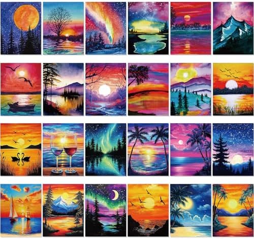 Sherr 24 Pcs Pre Drawn Canvas for Adult, Scenery, 8 x 10 Inch by Sherr