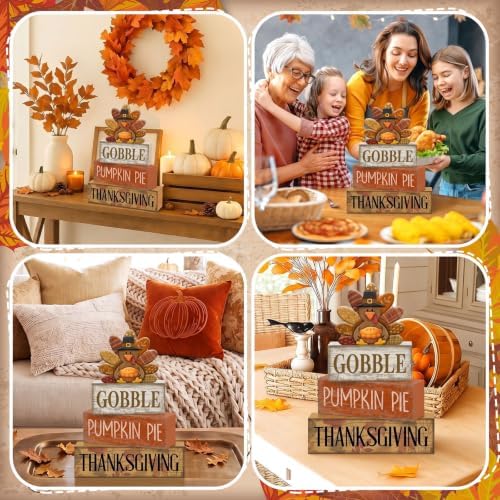Moucuny 4 Pcs Fall Decorations For Home Wooden Thanksgiving Turkey Decor - Image 5
